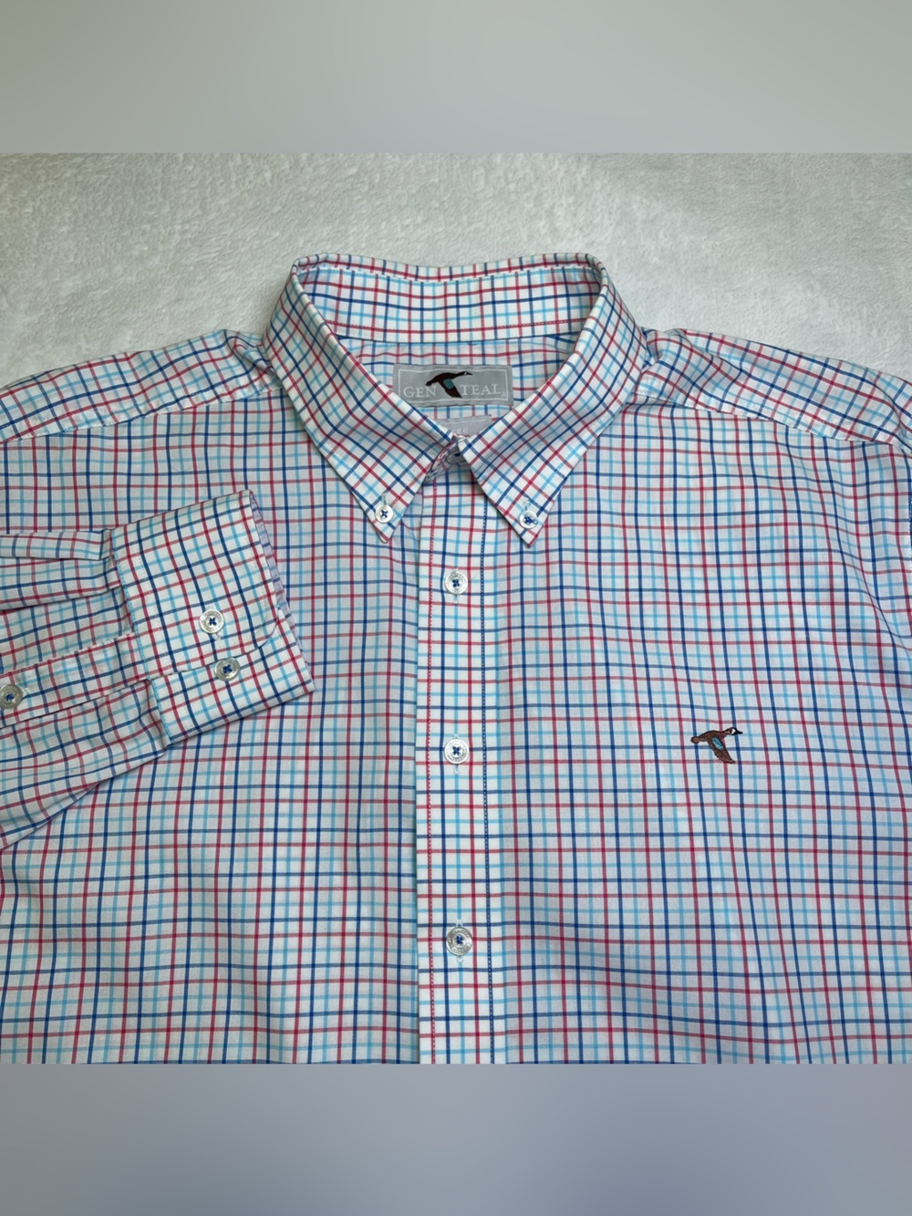 GenTeal Mens Large Blue Red Tattersall Long Sleeve Cotton Button Down Shirt